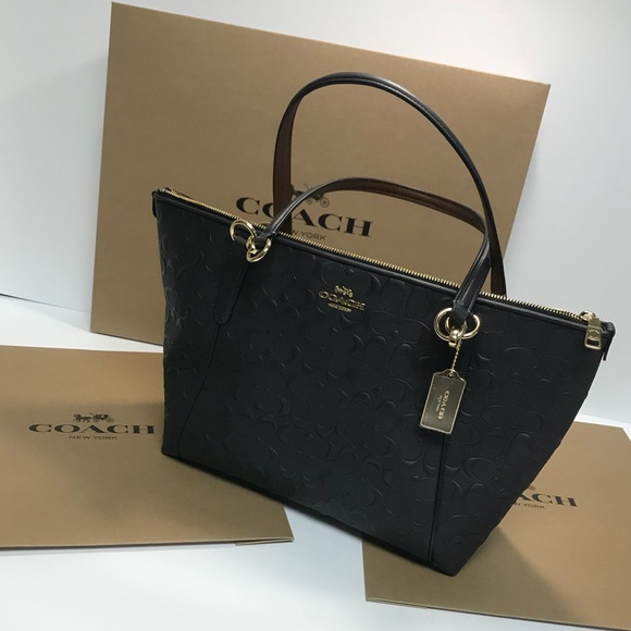 Coach Handbags - Coach Leather Large Tote With Zipper Navy Blue